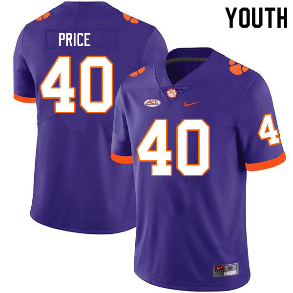 Youth #40 Luke Price Clemson Tigers College Football Jerseys Sale-Purple